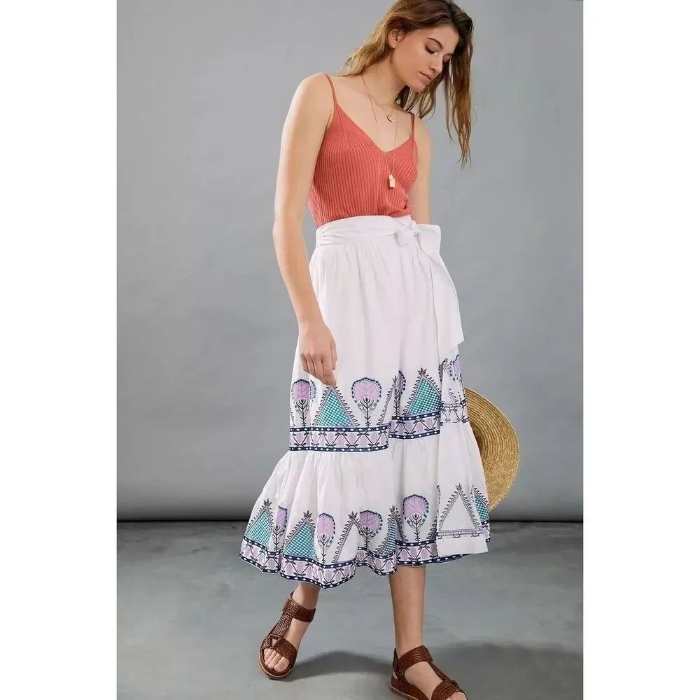Anthropologie Magda Embroidered Midi Skirt